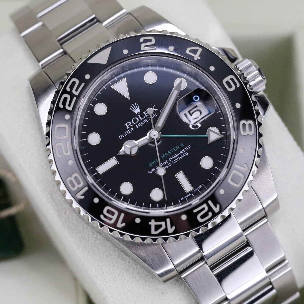 Rolex GMT-Master II Green Arrow Black Bezel Steel Bracelet 116710LN Box & Papers