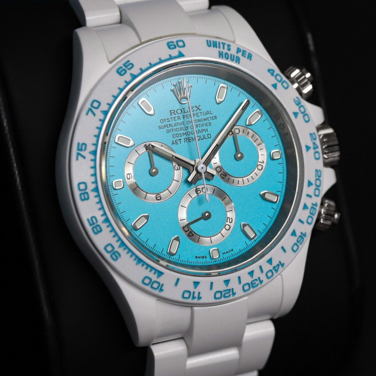 Rolex Ceramic Daytona Abu Dhabi AET Remould 40mm Custom White Blue Limited 1/18