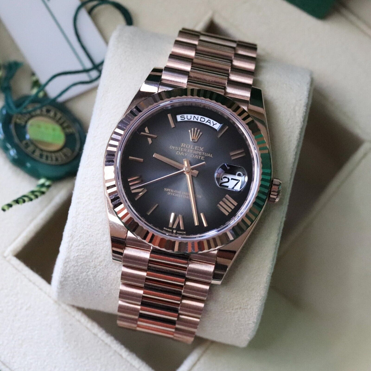 Rolex Day Date 40 Slate Ombre Gradient 18k Rose Gold Roman 228235 - 2024 Release