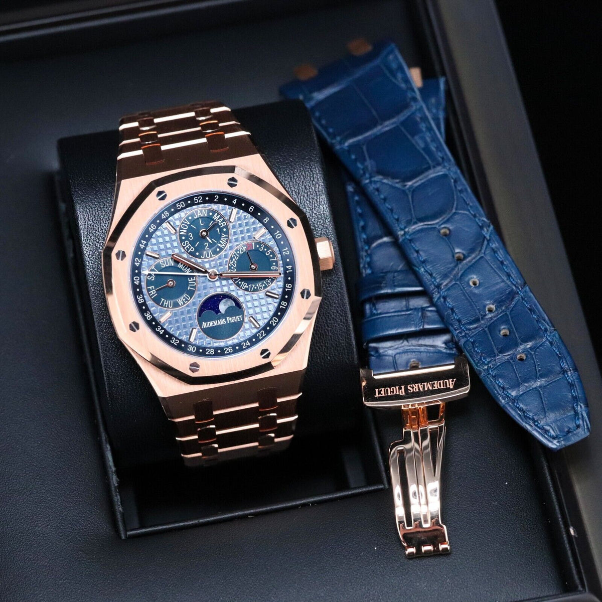 2024 Audemars Piguet Royal Oak Perpetual Calendar 41m Rose Gold Ice Blue 26574OR