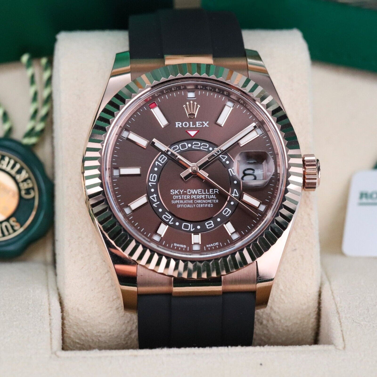 Rolex Sky-Dweller Chocolate Rose Gold Brown Dial 42mm Oyster Flex Rubber 326235