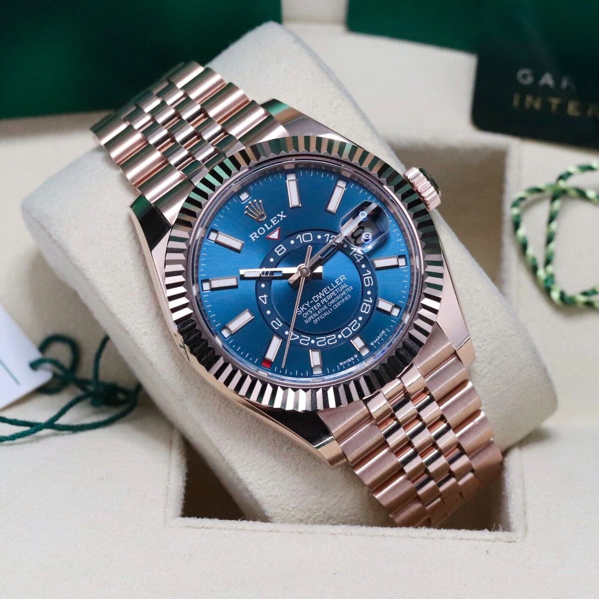 Rolex Sky-Dweller Blue Dial Rose Gold Sunburst 42mm Jubilee Fluted Sky 336935