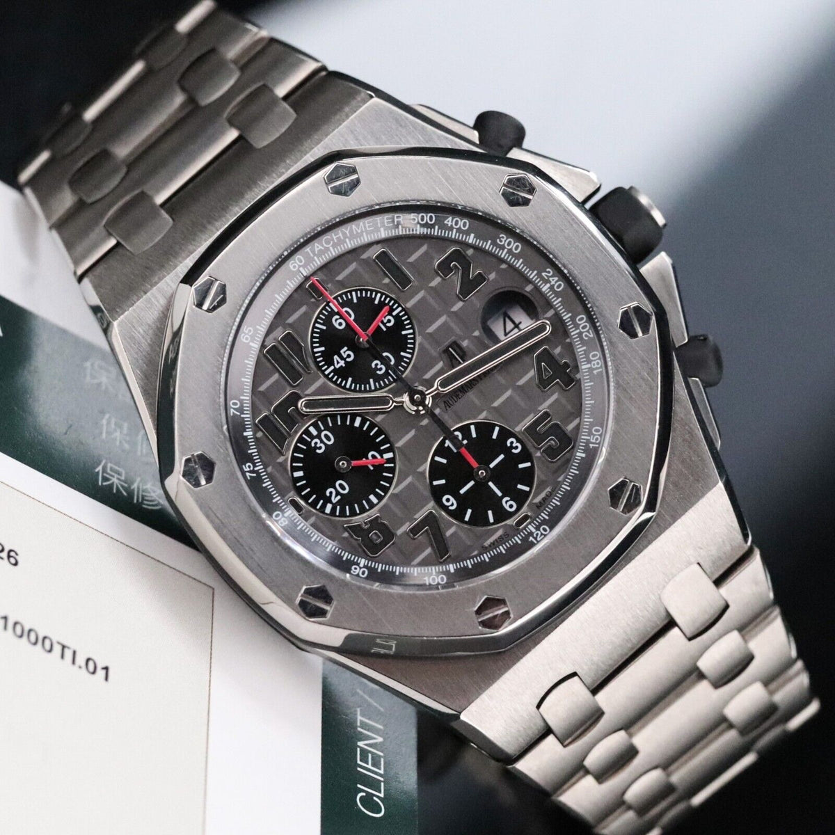 Audemars Piguet Royal Oak Offshore 42mm Titanium Bracelet Chrono - 26170TI B&P