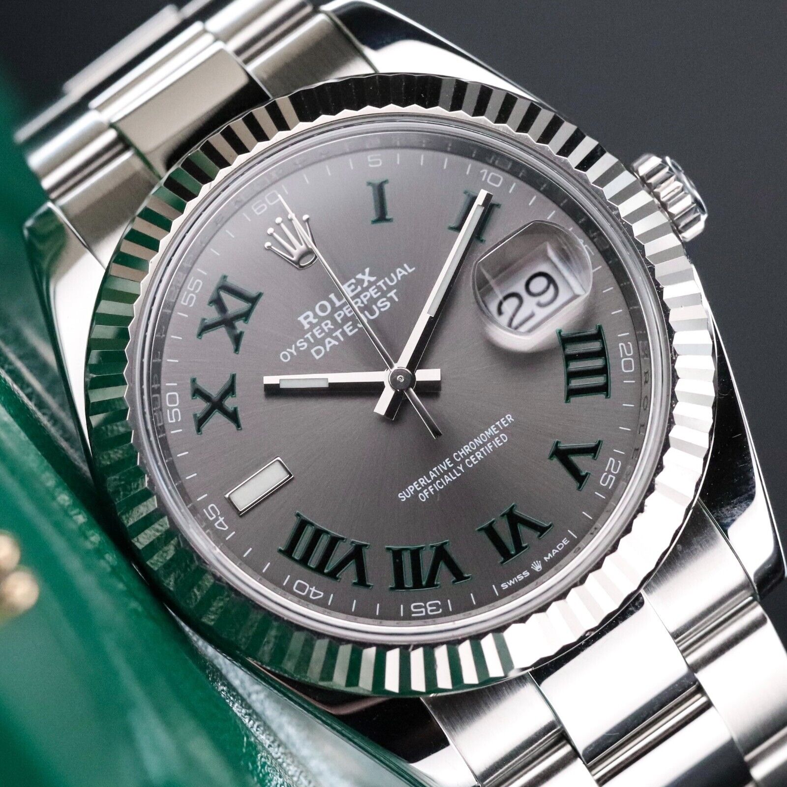 Rolex Datejust 41mm Wimbledon Dial Fluted Oyster Steel Gold Mint 126334