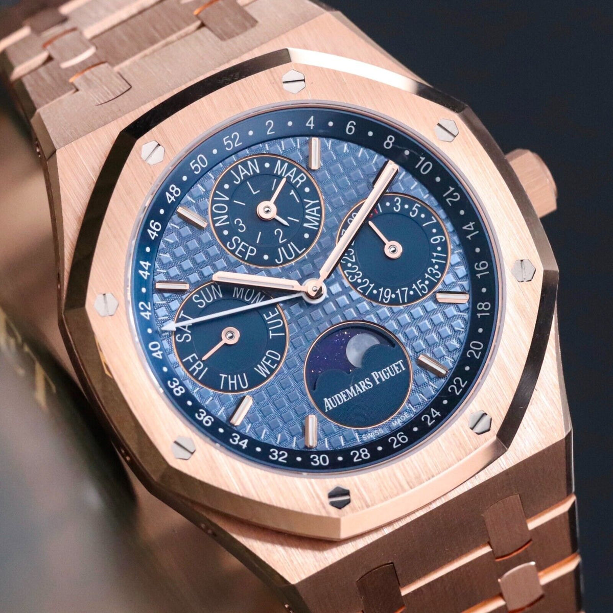 2024 Audemars Piguet Royal Oak Perpetual Calendar 41m Rose Gold Ice Blue 26574OR