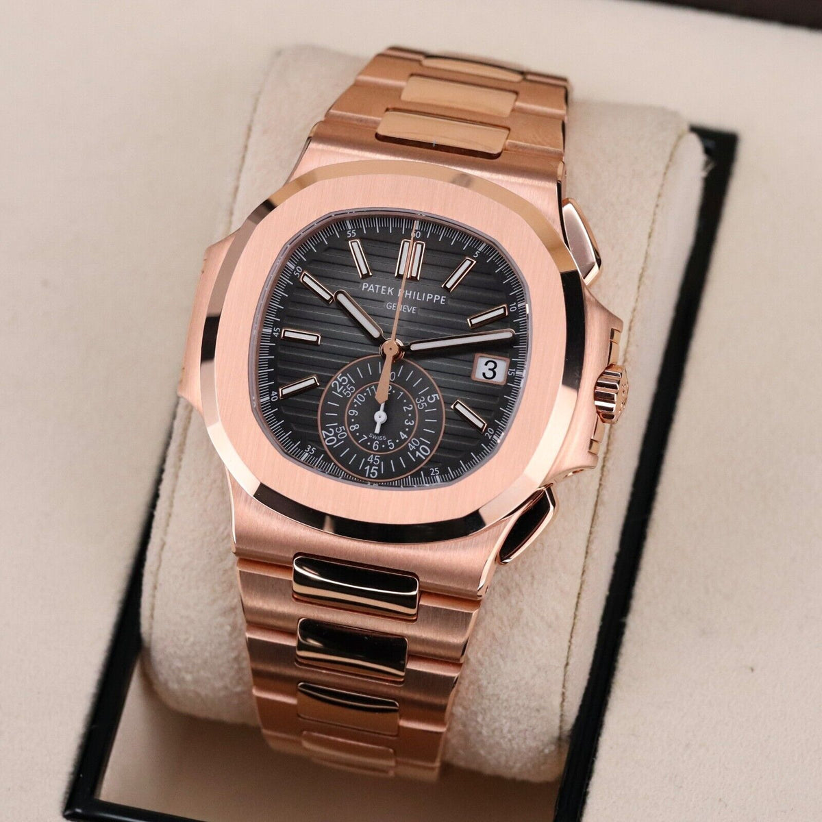 Patek Philippe Nautilus 5980-1R DISCONTINUED 40mm Rose Gold Black Dial Full Set