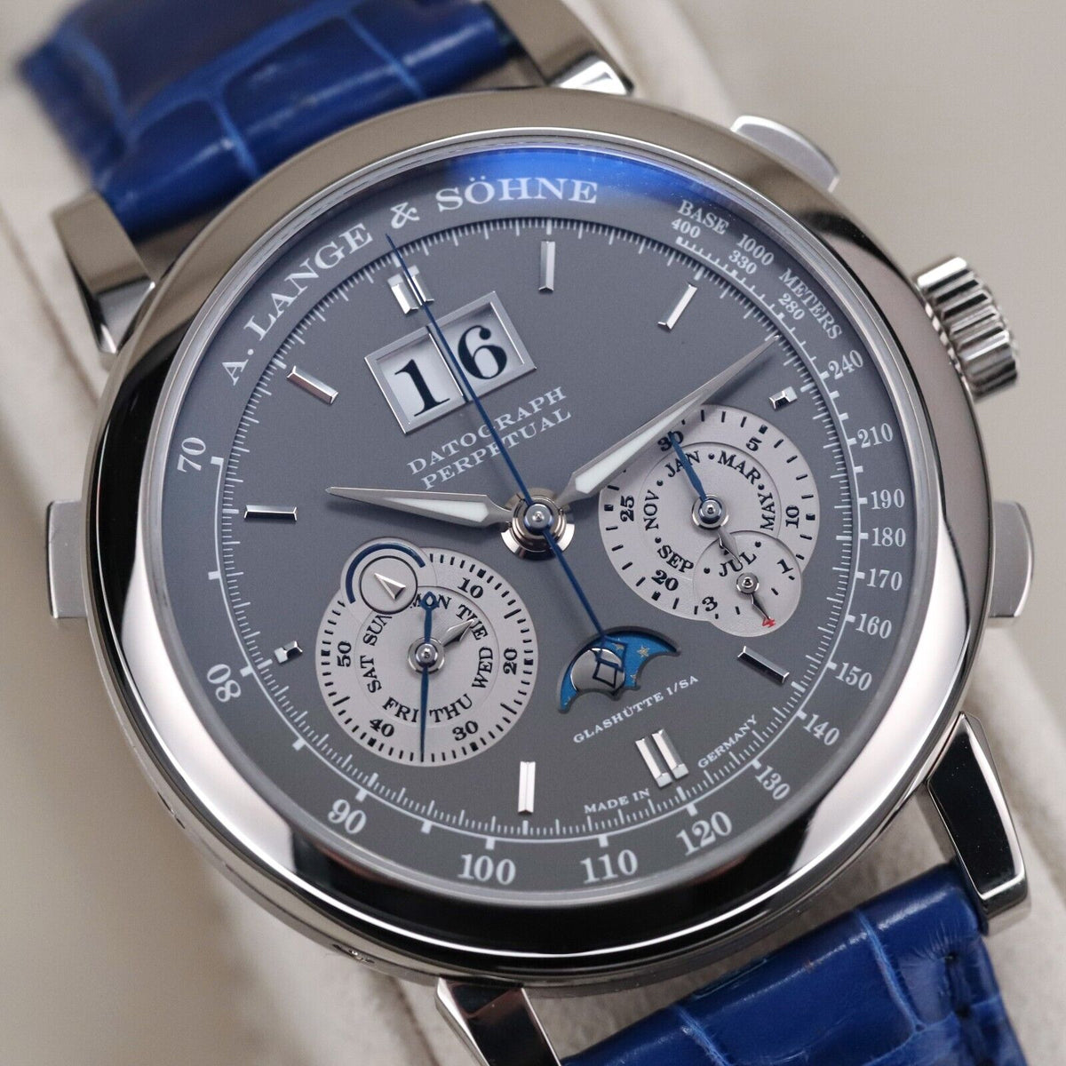 A Lange & Sohne Datograph Perpetual 41mm Platinum Moonphase Blue Date 410.038E