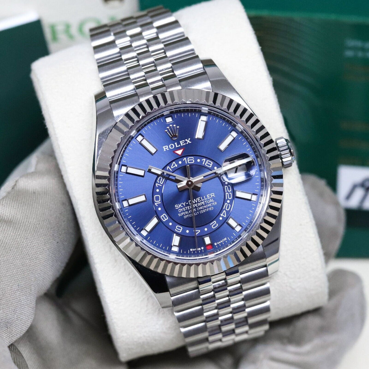 2023 Rolex Sky-Dweller 42mm Blue Dial Fluted Steel Jubilee 336934 - Complete