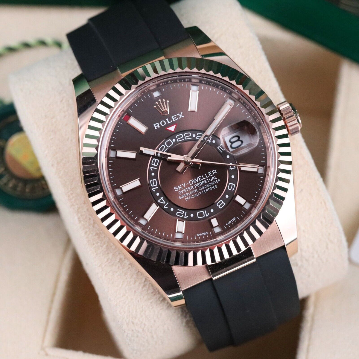 Rolex Sky-Dweller Chocolate Rose Gold Brown Dial 42mm Oyster Flex Rubber 326235