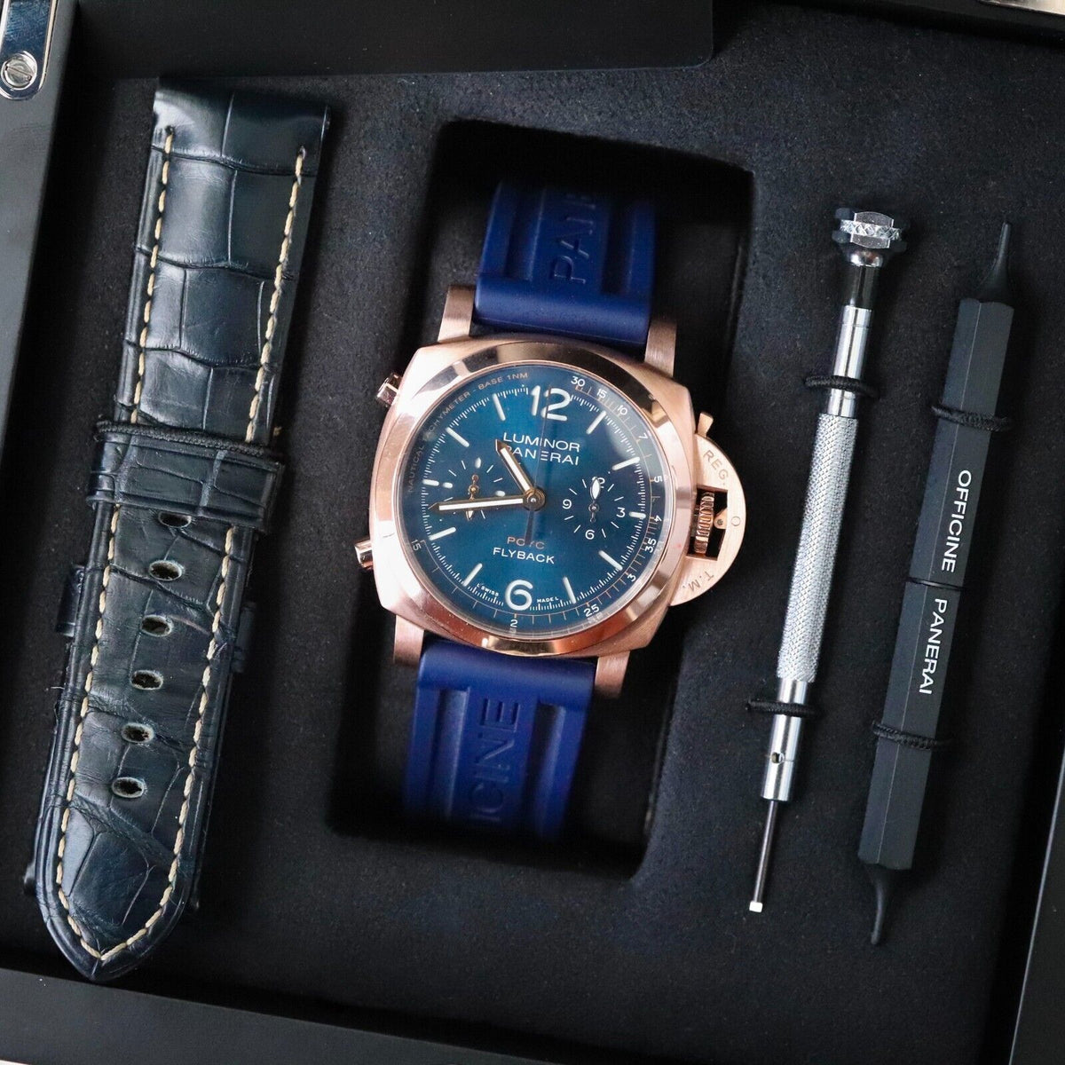 Panerai Luminor Yachts Challenge 44mm Flyback Chrono Rose Gold Blue PAM01020 B&P