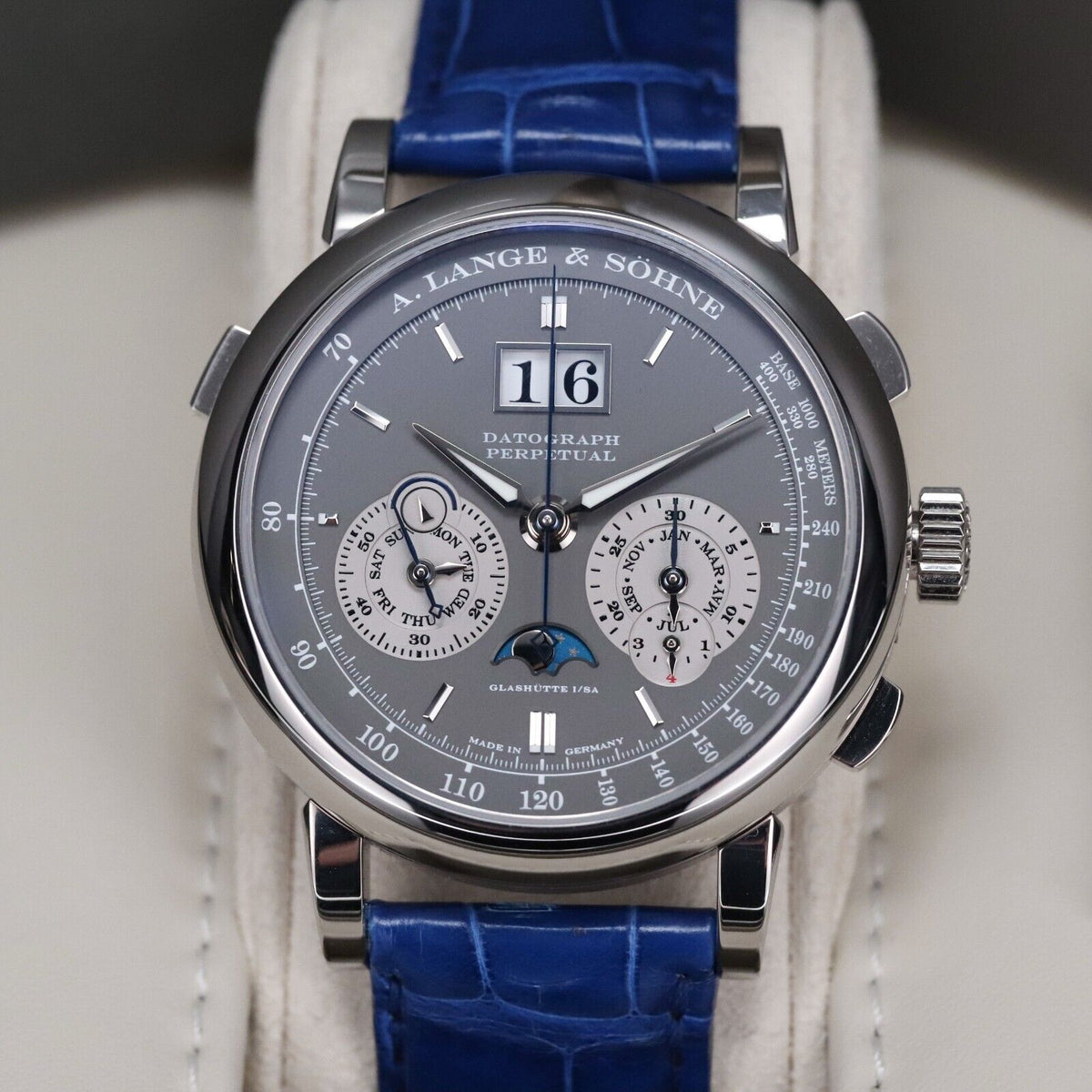 A Lange & Sohne Datograph Perpetual 41mm Platinum Moonphase Blue Date 410.038E