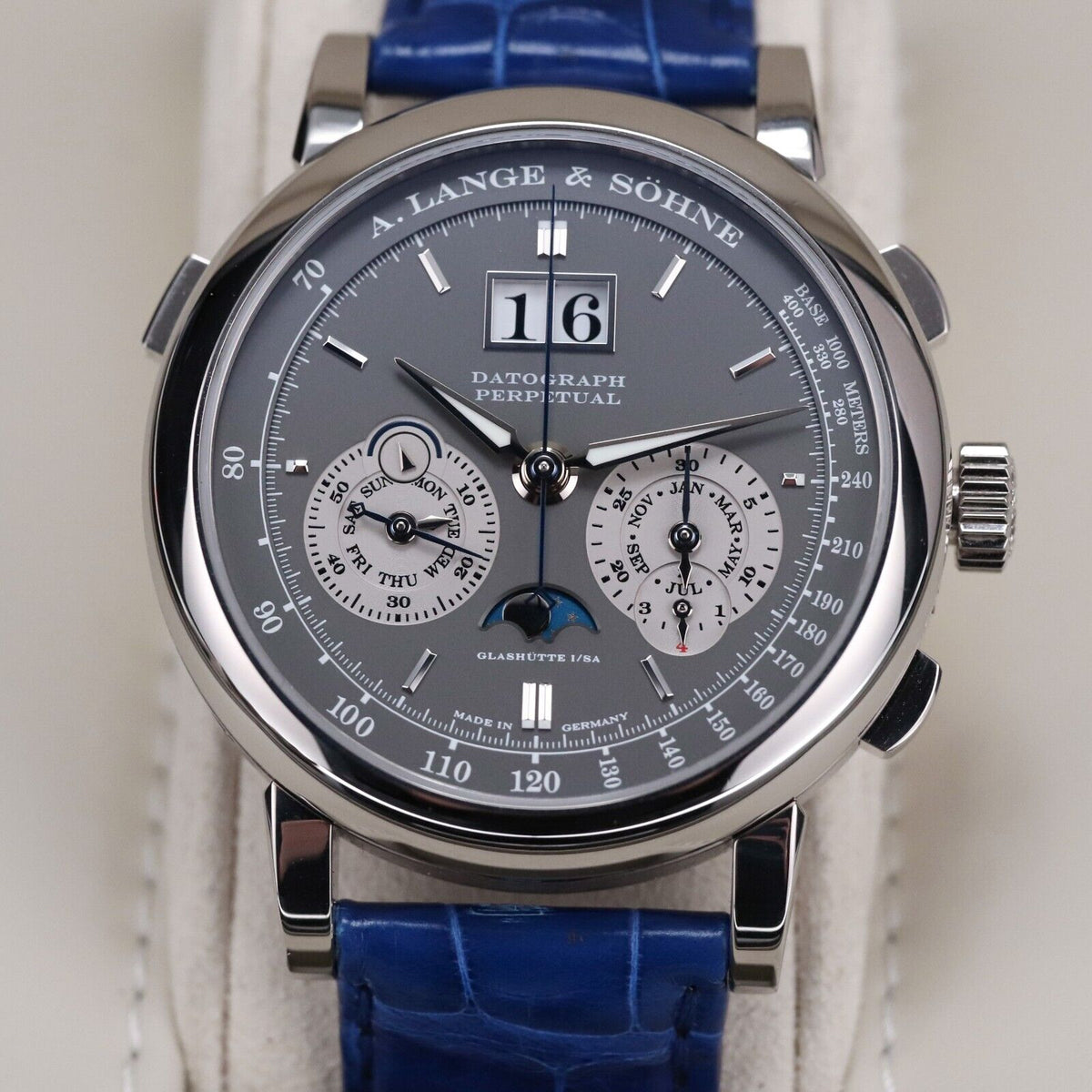 A Lange & Sohne Datograph Perpetual 41mm Platinum Moonphase Blue Date 410.038E