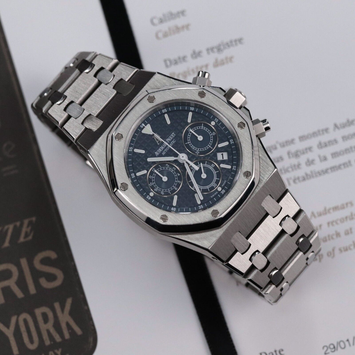 Audemars Piguet Royal Oak Chrono 39mm Blue White Dial RARE 26300ST - Box & Paper