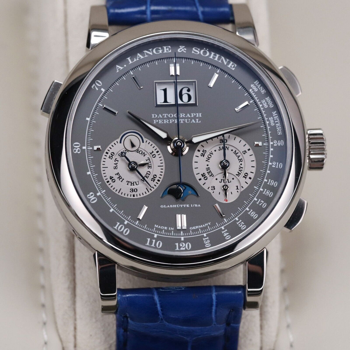 A Lange & Sohne Datograph Perpetual 41mm Platinum Moonphase Blue Date 410.038E