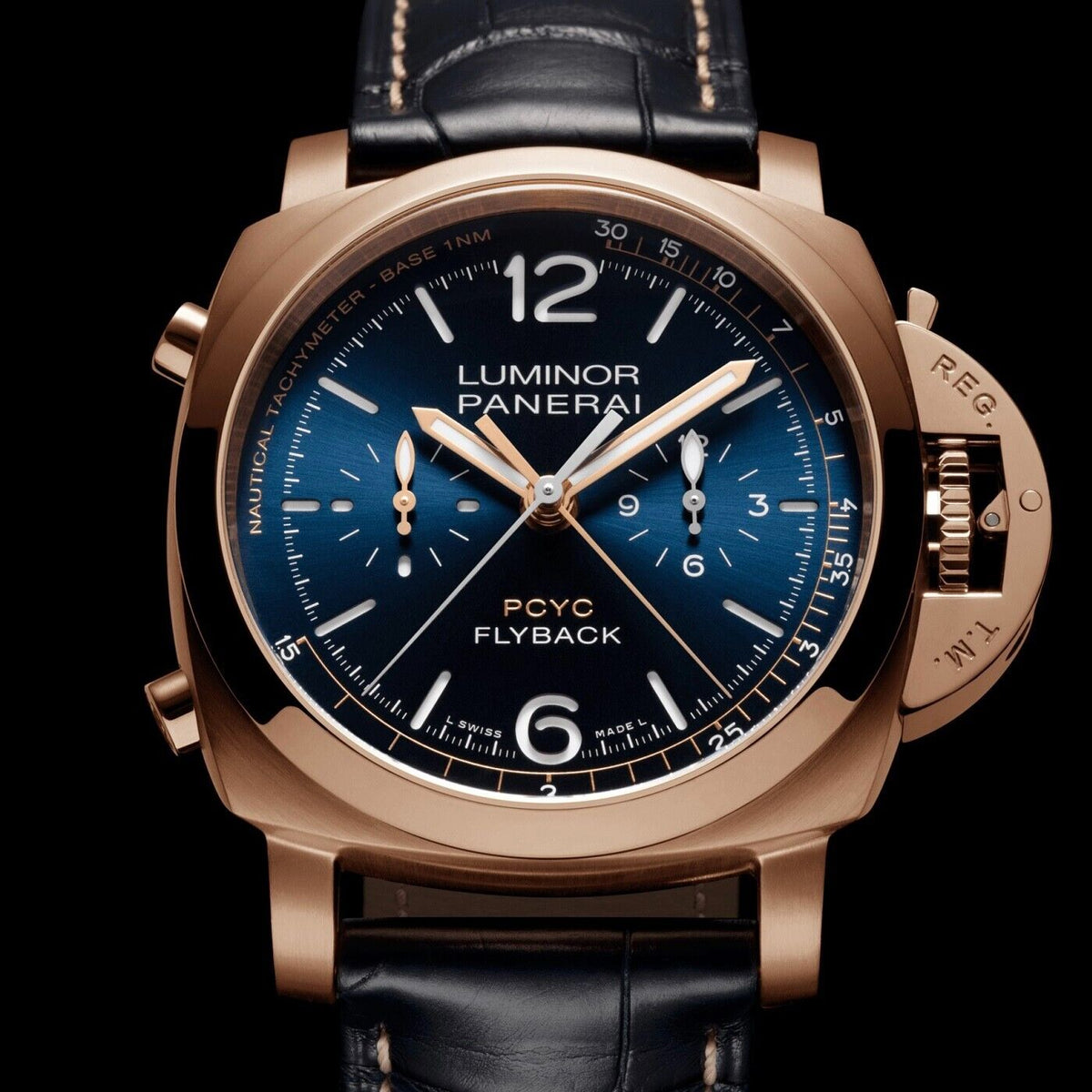 Panerai Luminor Yachts Challenge 44mm Flyback Chrono Rose Gold Blue PAM01020 B&P