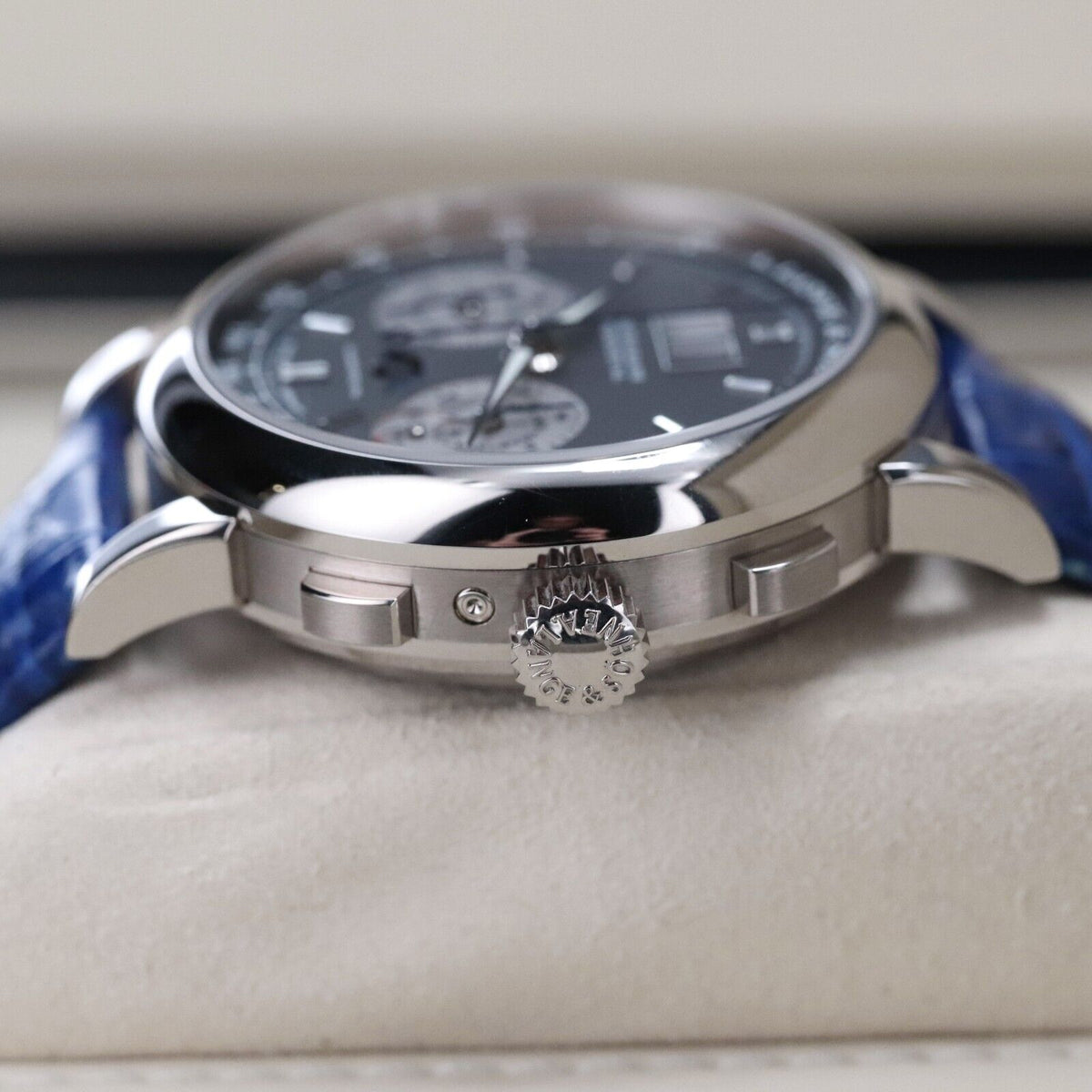 A Lange & Sohne Datograph Perpetual 41mm Platinum Moonphase Blue Date 410.038E