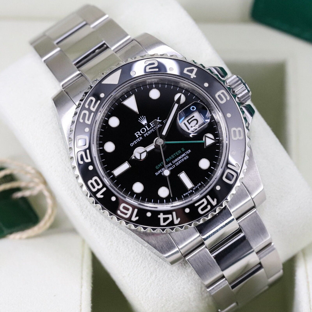 Rolex GMT-Master II Green Arrow Black Bezel Steel Bracelet 116710LN Box & Papers