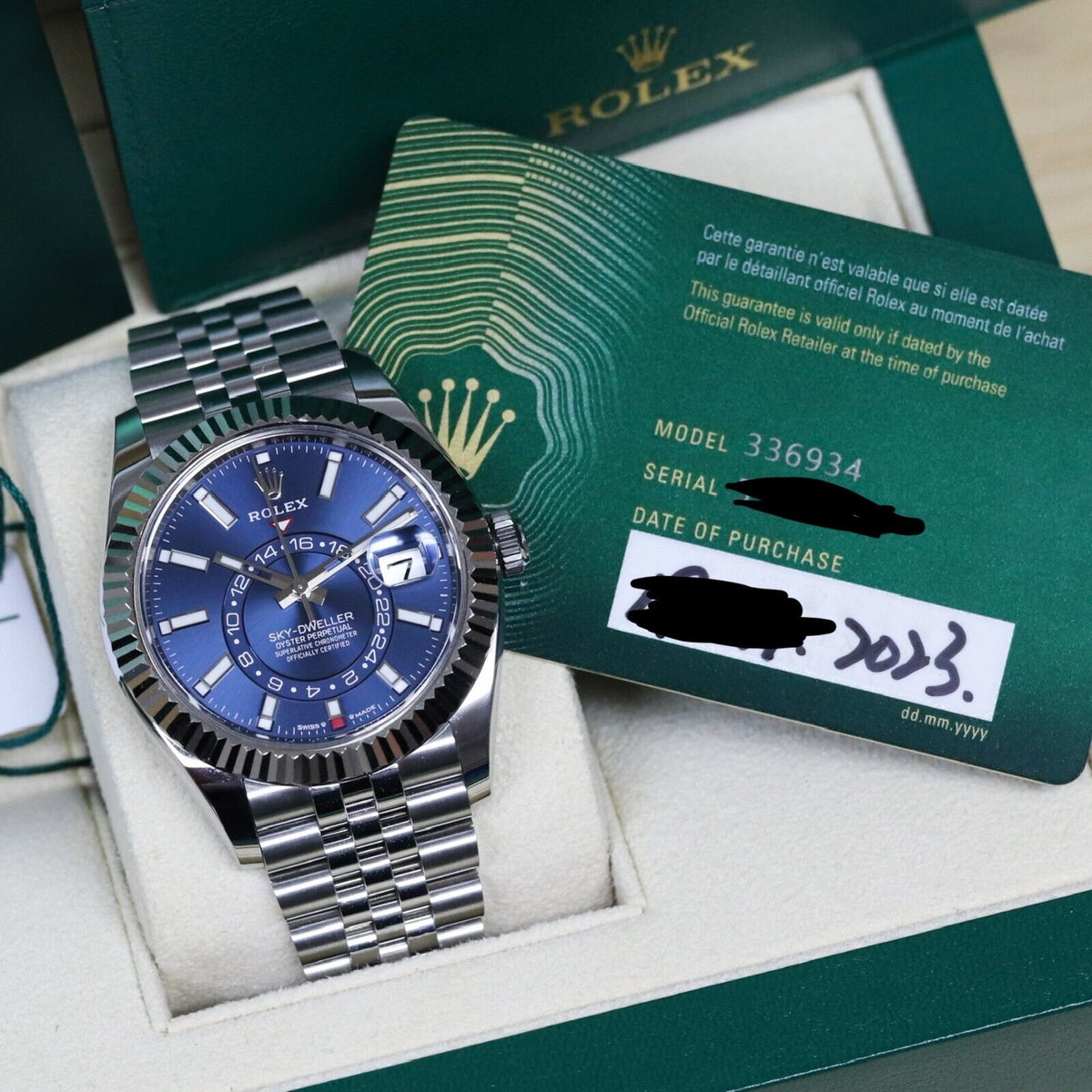 2023 Rolex Sky-Dweller 42mm Blue Dial Fluted Steel Jubilee 336934 - Complete