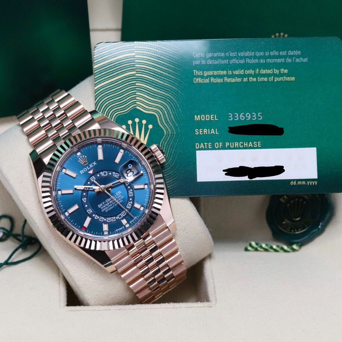 Rolex Sky-Dweller Blue Dial Rose Gold Sunburst 42mm Jubilee Fluted Sky 336935