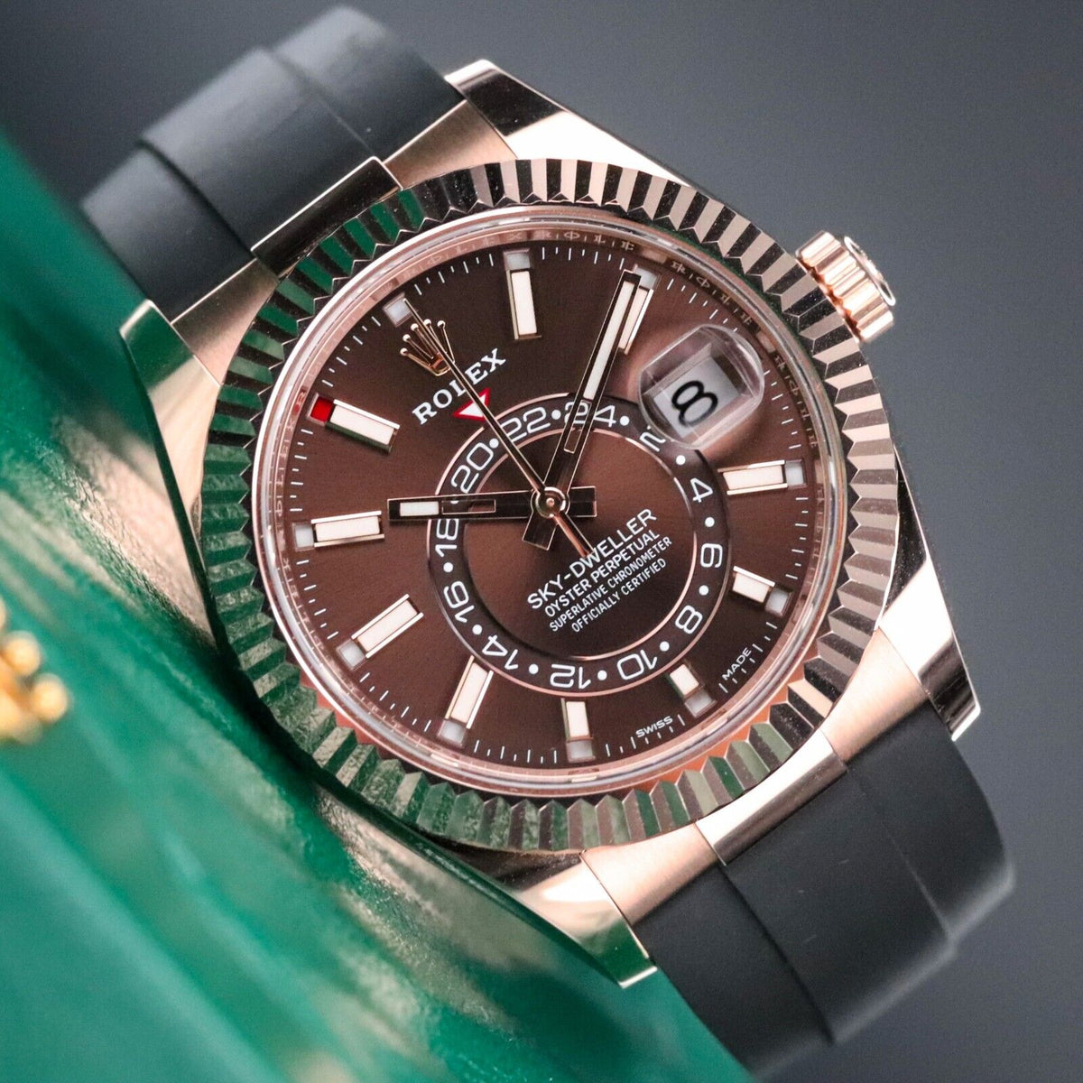 Rolex Sky-Dweller Chocolate Rose Gold Brown Dial 42mm Oyster Flex Rubber 326235