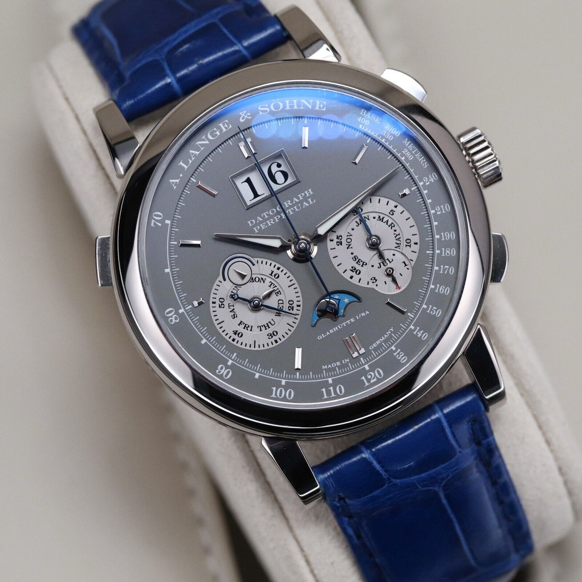 A Lange & Sohne Datograph Perpetual 41mm Platinum Moonphase Blue Date 410.038E