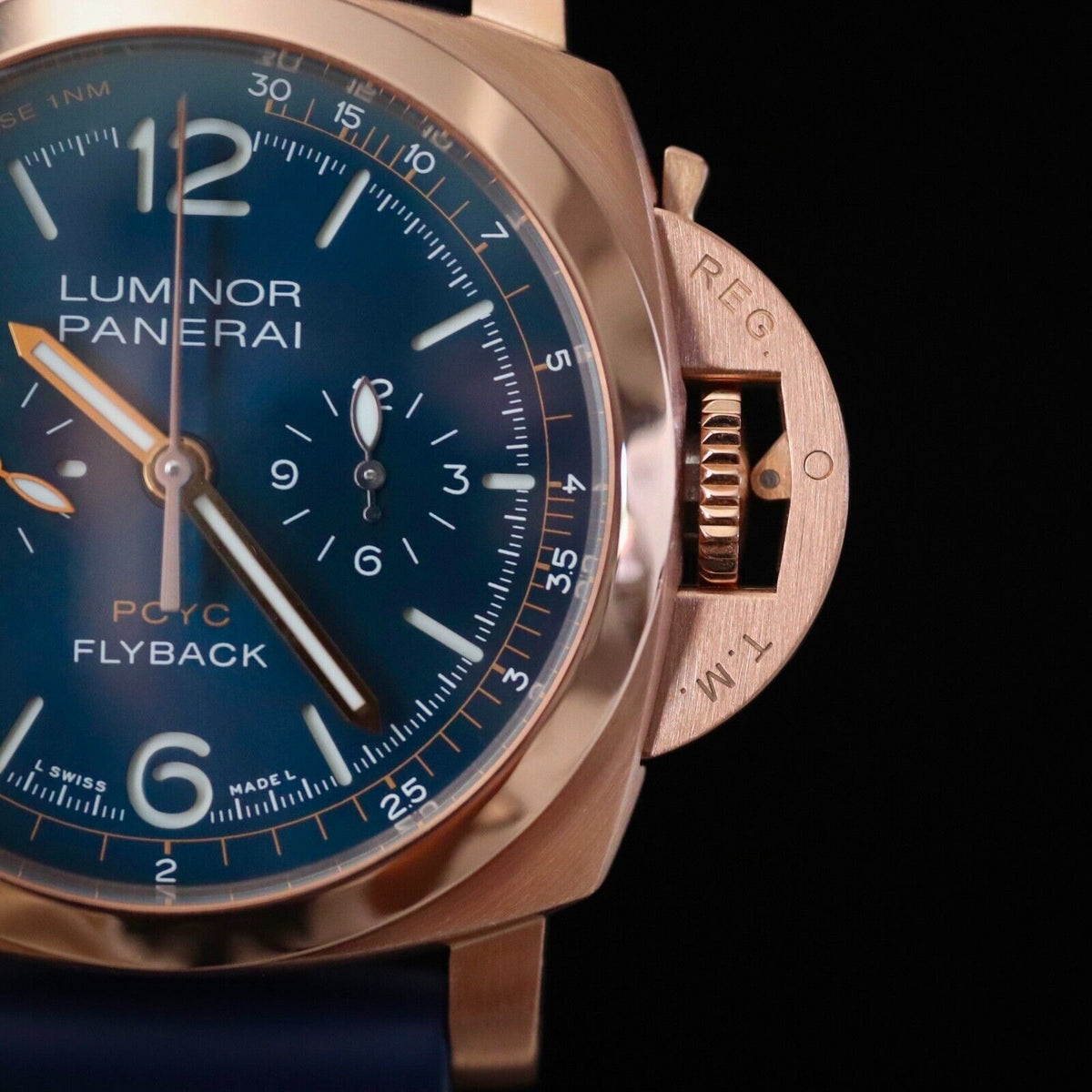 Panerai Luminor Yachts Challenge 44mm Flyback Chrono Rose Gold Blue PAM01020 B&P