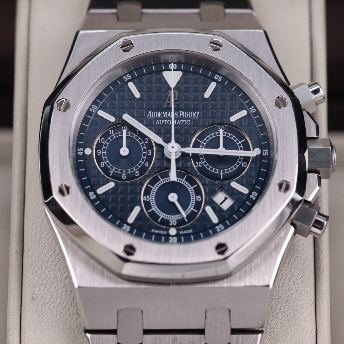 Audemars Piguet Royal Oak Chrono 39mm Blue White Dial RARE 26300ST - Box & Paper