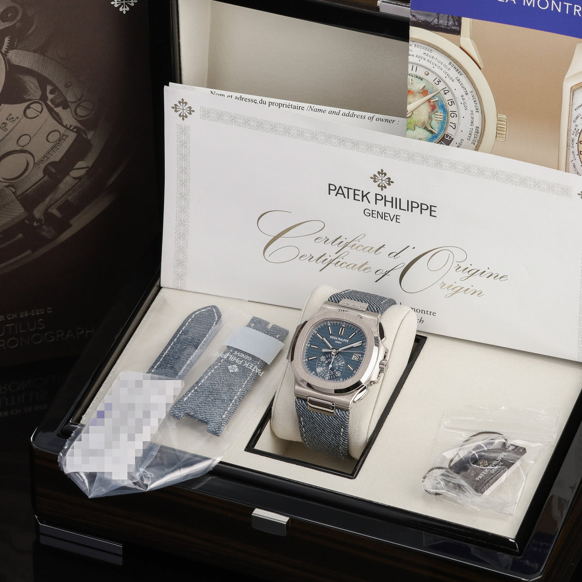 Patek Nautilus 2025 Complete 40.5mm 18k White Gold Blue Dial 18k White Gold Blue Strap 5980/60G