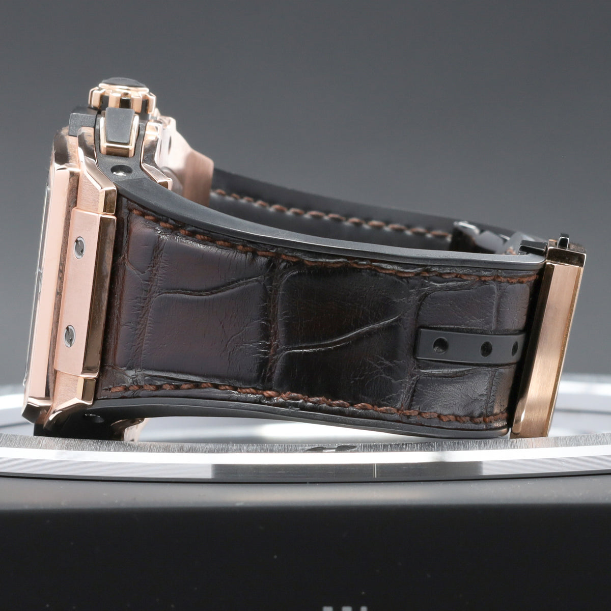 Hublot Spirit of Big Bang 45mm Rose gold Skeleton Dial Gold Fixed Bezel Brown Leather Strap with Rose Gold Folding Clasp 601.OX.0183.LR