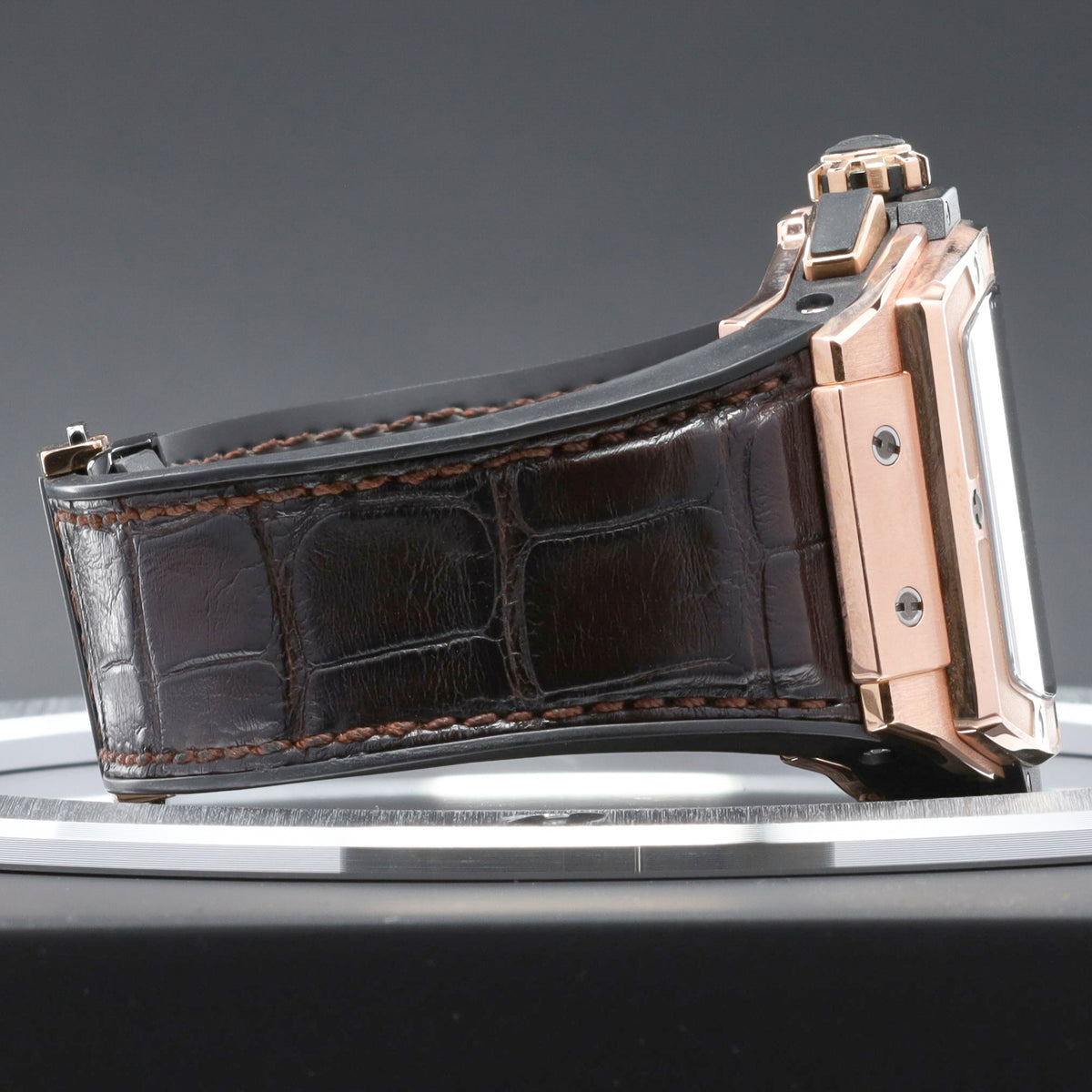 Hublot Spirit of Big Bang 45mm Rose gold Skeleton Dial Gold Fixed Bezel Brown Leather Strap with Rose Gold Folding Clasp 601.OX.0183.LR