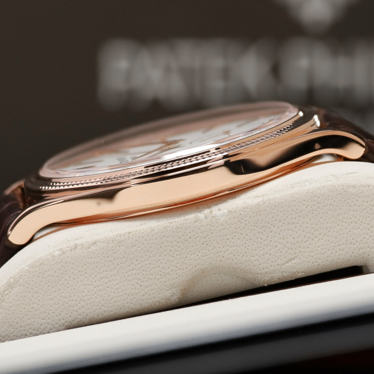Patek Philippe Calatrava 2025 Complete 39mm 18k Rose Gold White Dial 18k Rose Gold Hobnail Bezel Brown Leather Strap 6119R