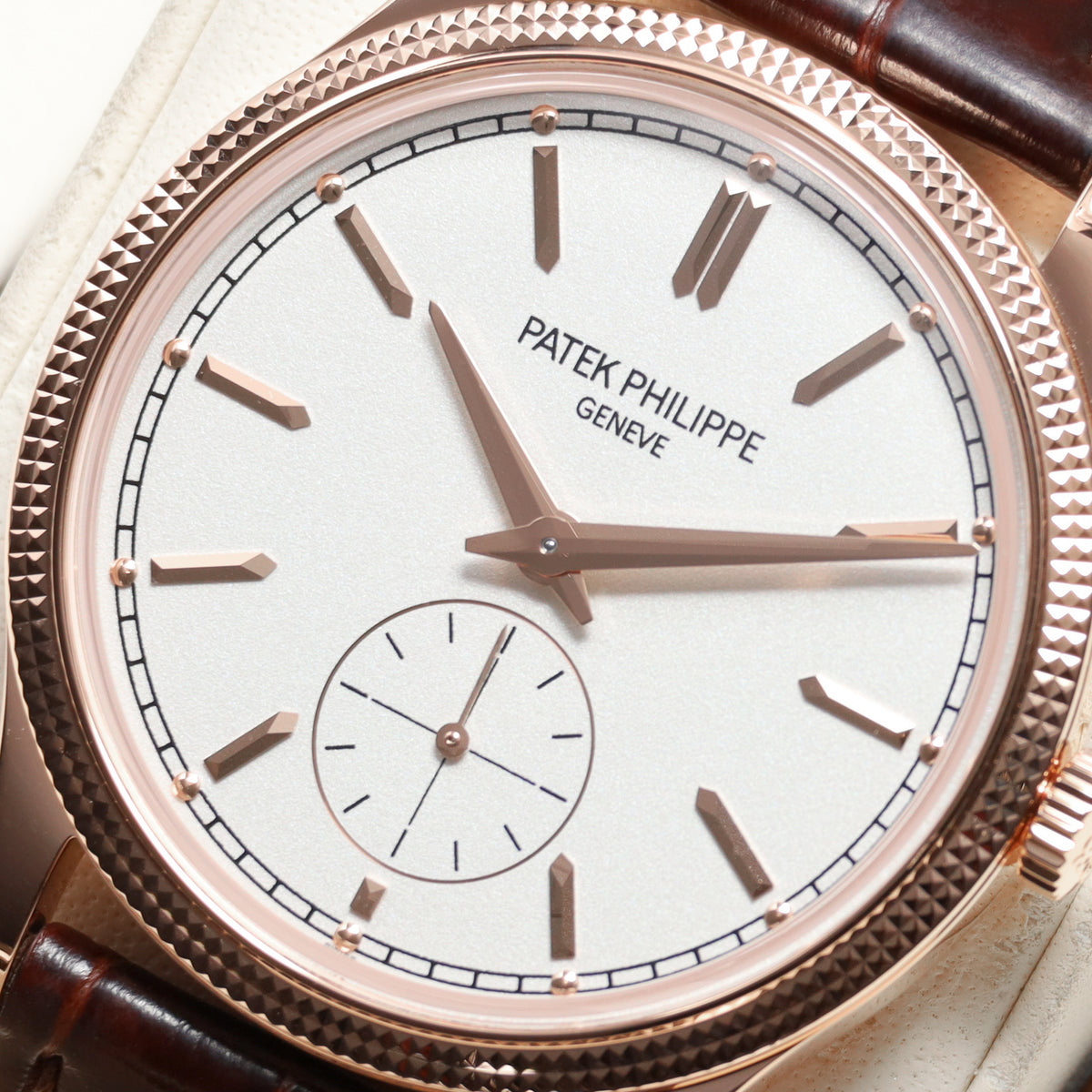 Patek Philippe Calatrava 2025 Complete 39mm 18k Rose Gold White Dial 18k Rose Gold Hobnail Bezel Brown Leather Strap 6119R