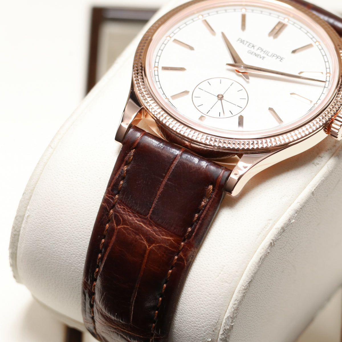 Patek Philippe Calatrava 2025 Complete 39mm 18k Rose Gold White Dial 18k Rose Gold Hobnail Bezel Brown Leather Strap 6119R