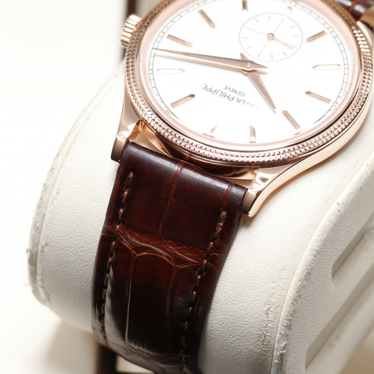 Patek Philippe Calatrava 2025 Complete 39mm 18k Rose Gold White Dial 18k Rose Gold Hobnail Bezel Brown Leather Strap 6119R