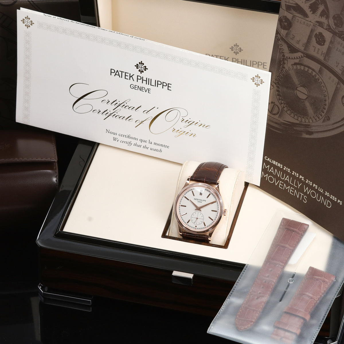 Patek Philippe Calatrava 2025 Complete 39mm 18k Rose Gold White Dial 18k Rose Gold Hobnail Bezel Brown Leather Strap 6119R