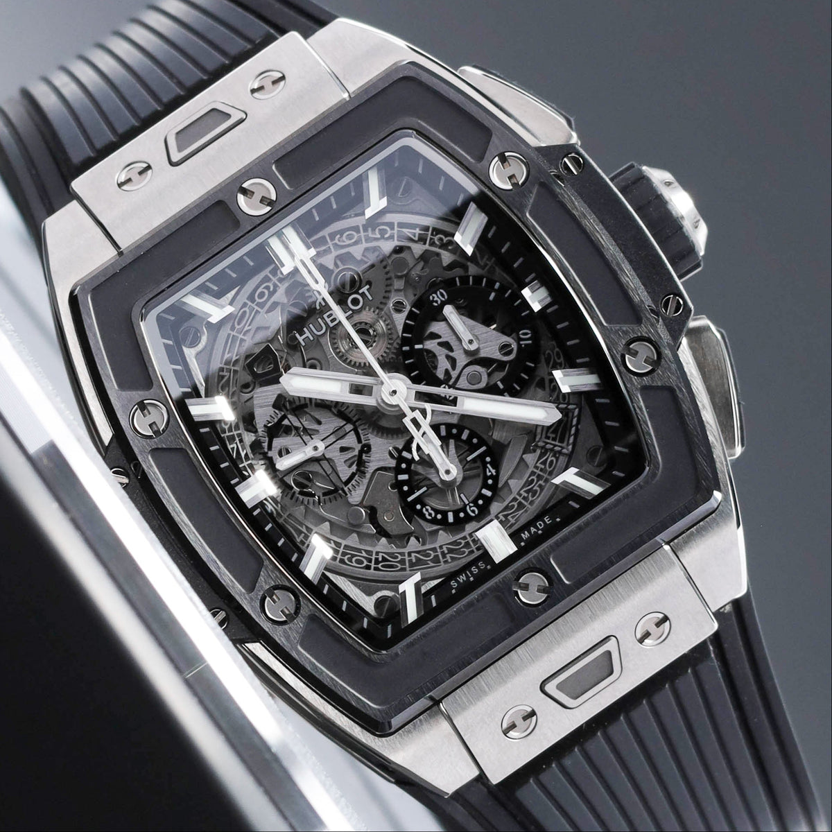 Hublot Spirit Of Big Bang 2023 42mm Titanium Skeletonized Dial Black Ceramic with Titanium Bezel Black Rubber Strap 642.NM.0170.RX