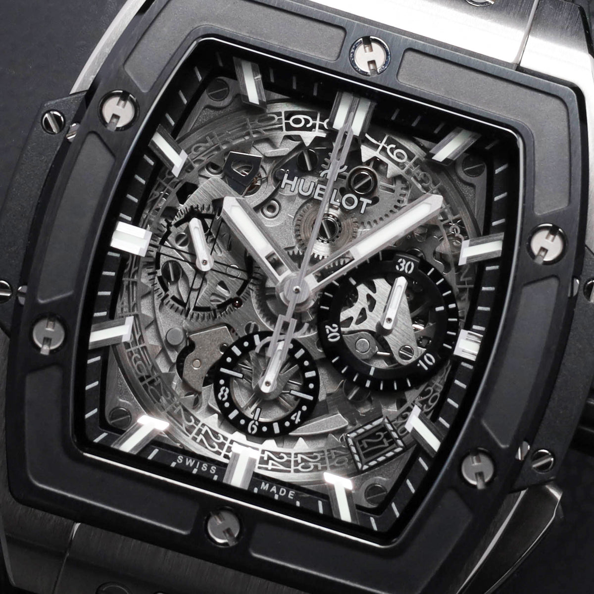Hublot Spirit Of Big Bang 2023 42mm Titanium Skeletonized Dial Black Ceramic with Titanium Bezel Black Rubber Strap 642.NM.0170.RX