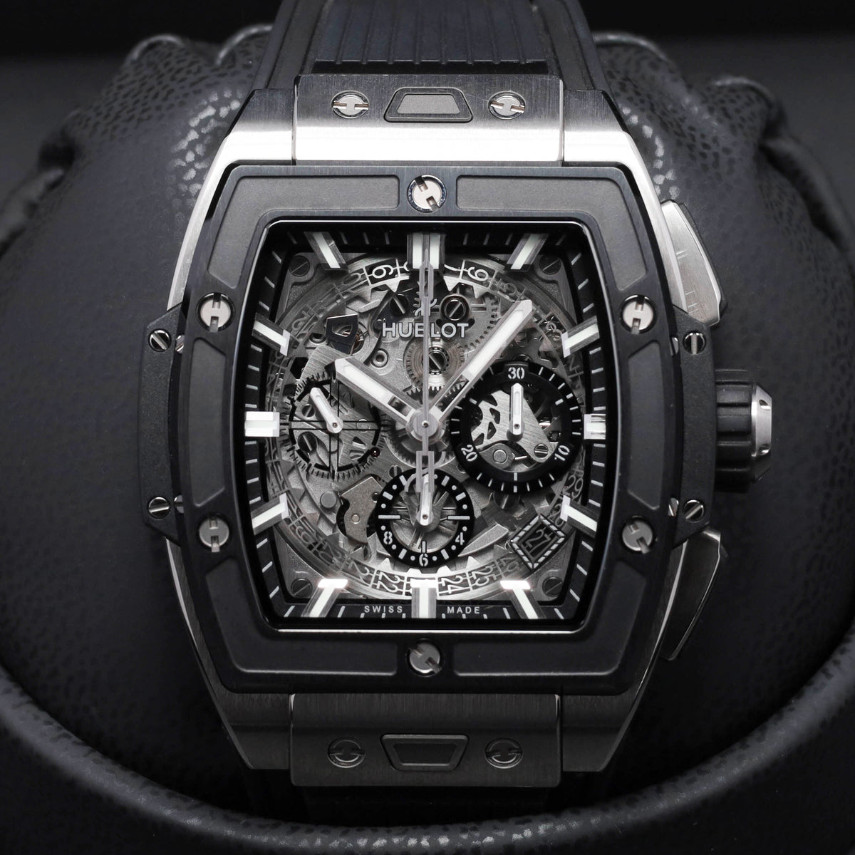 Hublot Spirit Of Big Bang 2023 42mm Titanium Skeletonized Dial Black Ceramic with Titanium Bezel Black Rubber Strap 642.NM.0170.RX