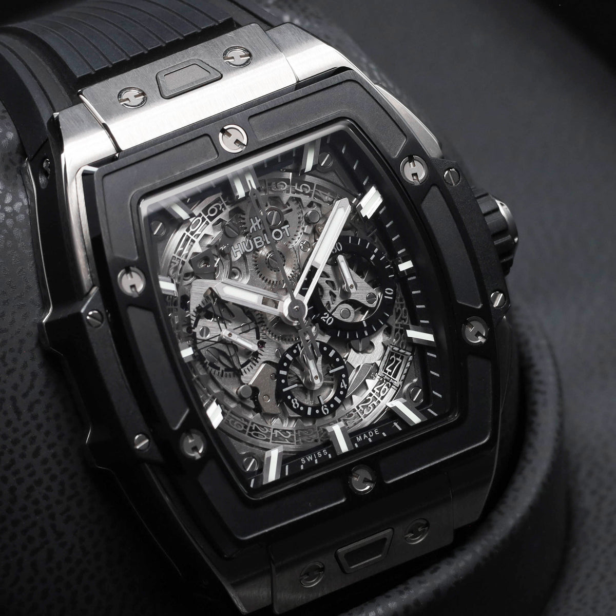 Hublot Spirit Of Big Bang 2023 42mm Titanium Skeletonized Dial Black Ceramic with Titanium Bezel Black Rubber Strap 642.NM.0170.RX