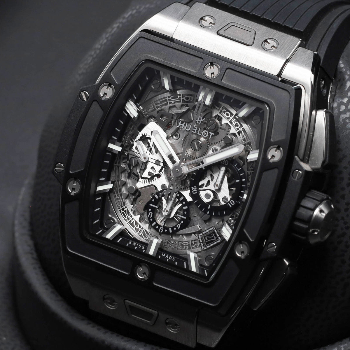Hublot Spirit Of Big Bang 2023 42mm Titanium Skeletonized Dial Black Ceramic with Titanium Bezel Black Rubber Strap 642.NM.0170.RX