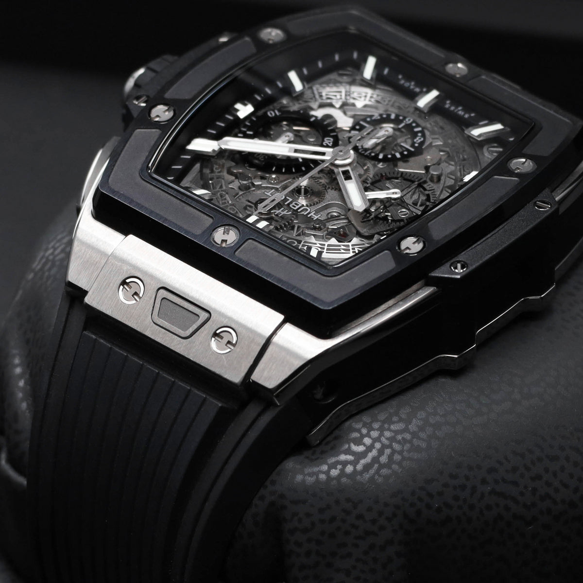 Hublot Spirit Of Big Bang 2023 42mm Titanium Skeletonized Dial Black Ceramic with Titanium Bezel Black Rubber Strap 642.NM.0170.RX