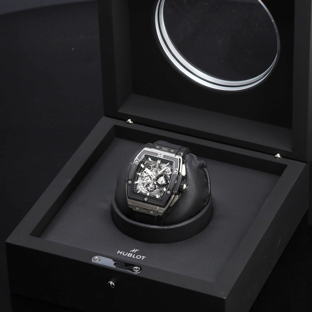 Hublot Spirit Of Big Bang 2023 42mm Titanium Skeletonized Dial Black Ceramic with Titanium Bezel Black Rubber Strap 642.NM.0170.RX