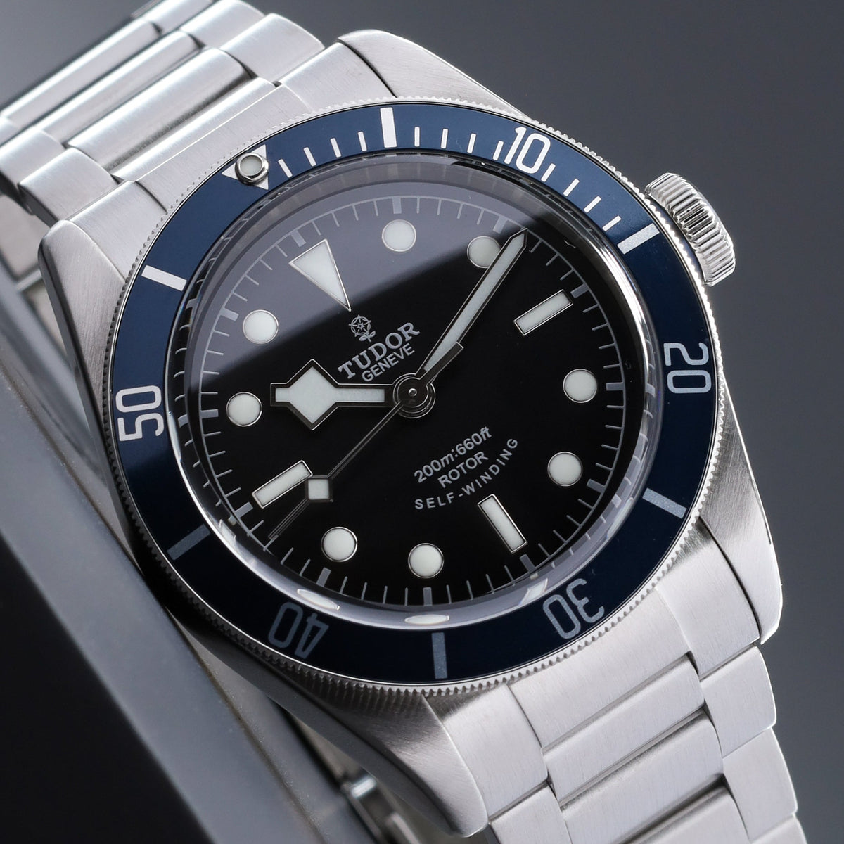 Tudor Black Bay "Blueberry" 2016 Complete 41mm Black Dial Steel Case Heritage Black Blue Bezel Stainless Steel Riveted Bracelet 79220B