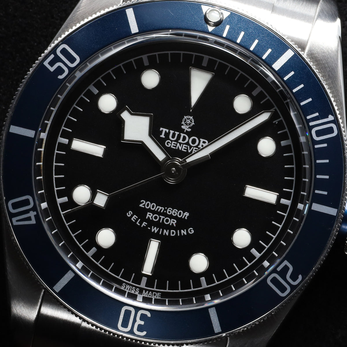 Tudor Black Bay "Blueberry" 2016 Complete 41mm Black Dial Steel Case Heritage Black Blue Bezel Stainless Steel Riveted Bracelet 79220B