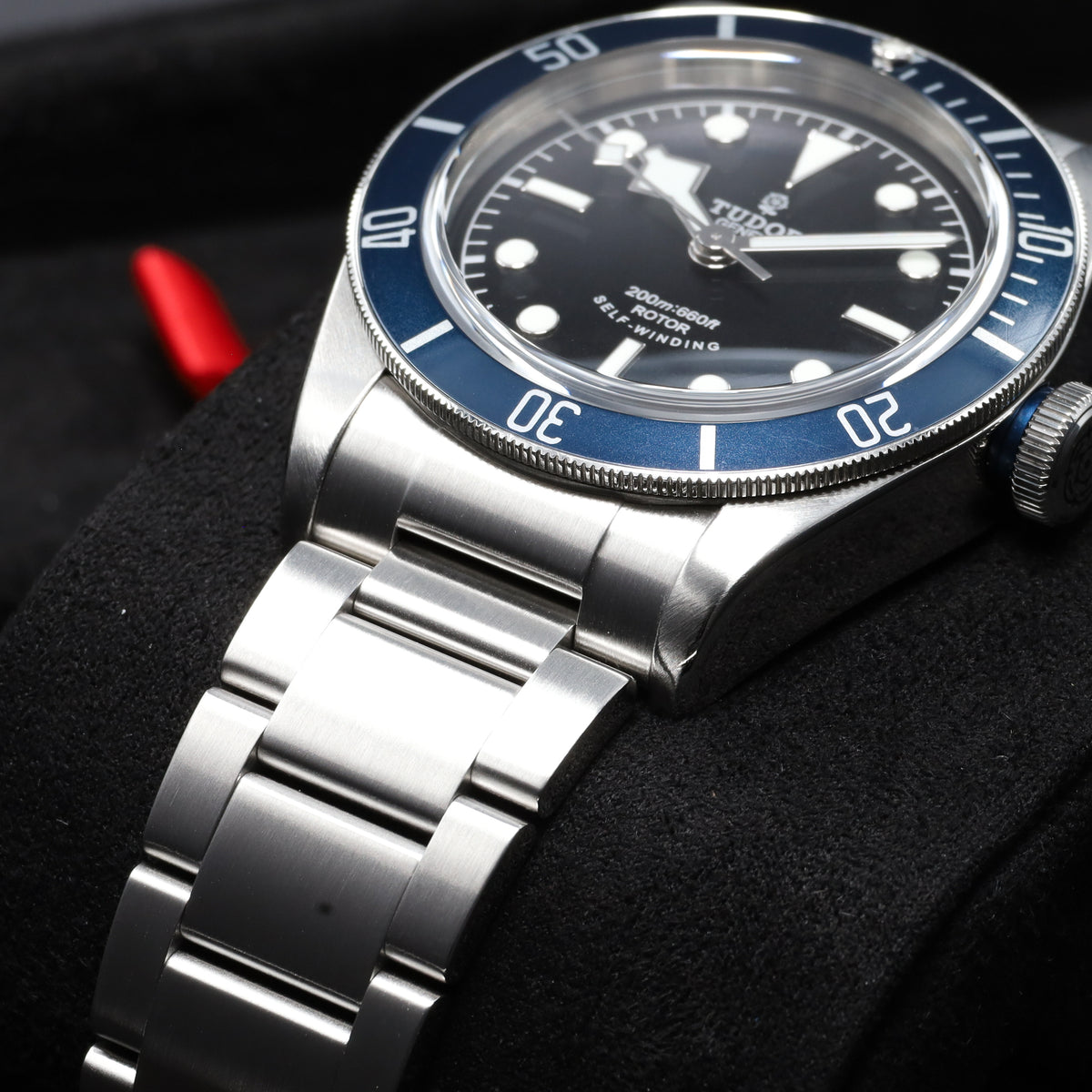Tudor Black Bay "Blueberry" 2016 Complete 41mm Black Dial Steel Case Heritage Black Blue Bezel Stainless Steel Riveted Bracelet 79220B