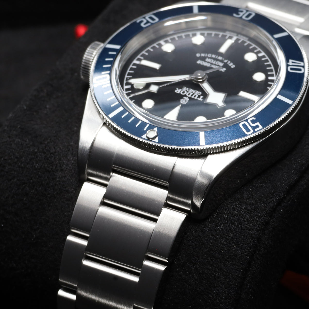 Tudor Black Bay "Blueberry" 2016 Complete 41mm Black Dial Steel Case Heritage Black Blue Bezel Stainless Steel Riveted Bracelet 79220B