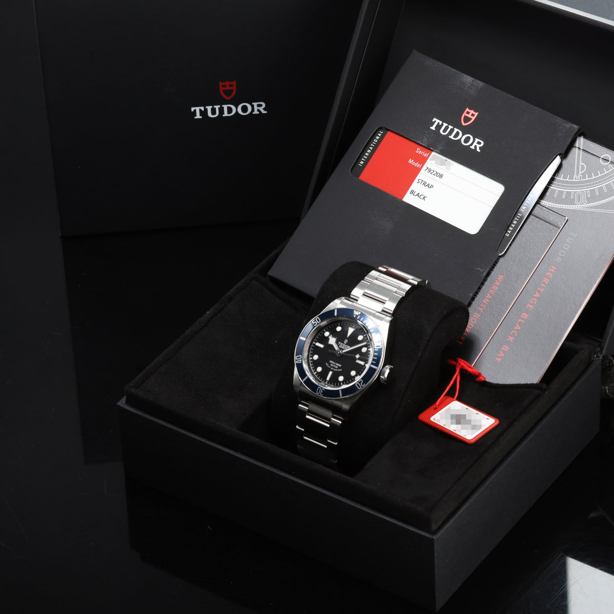 Tudor Black Bay "Blueberry" 2016 Complete 41mm Black Dial Steel Case Heritage Black Blue Bezel Stainless Steel Riveted Bracelet 79220B