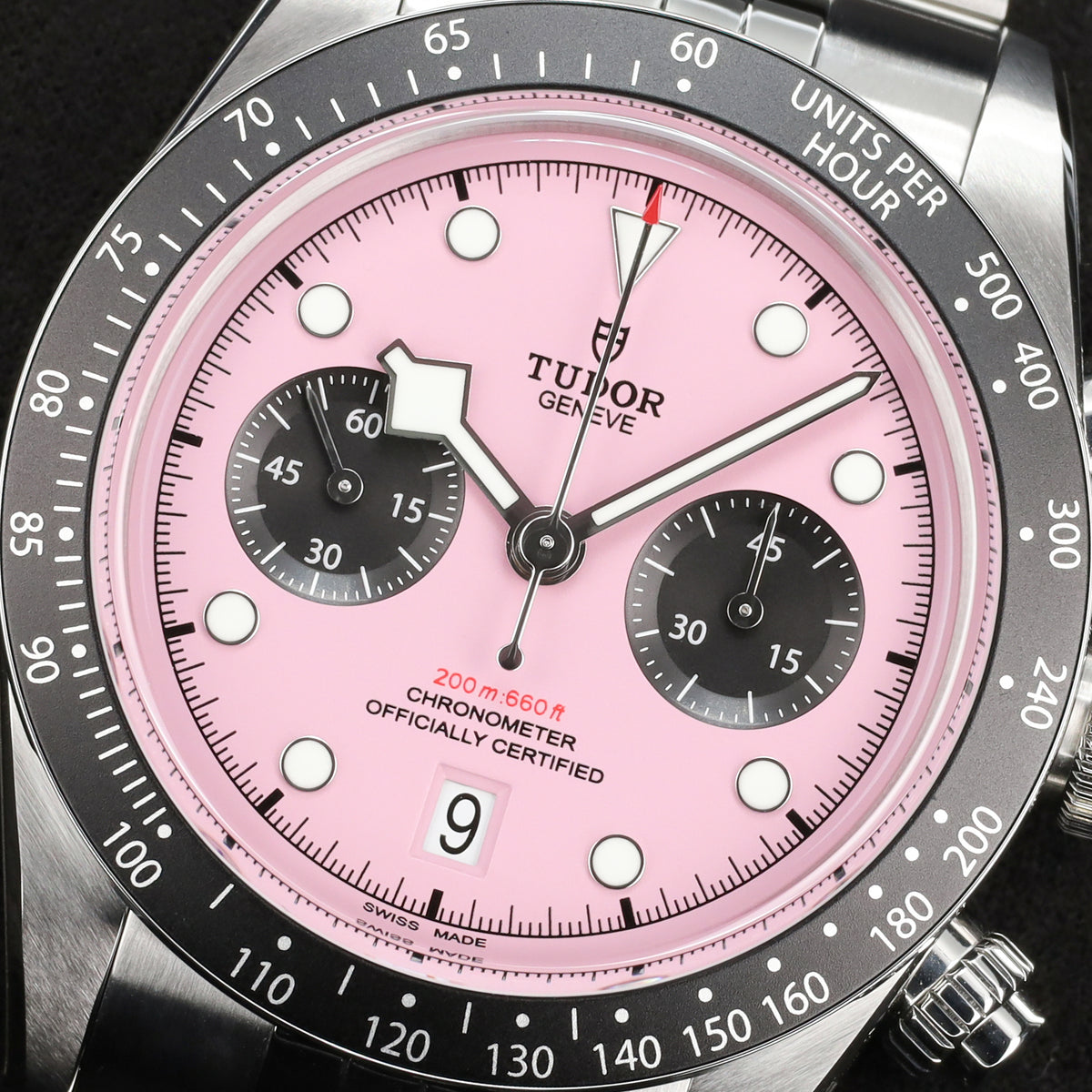 Tudor Black Bay 2025 Complete 41mm Stainless Steel Pink Dial Black Anodized Aluminum Tachymeter Bezel Jubilee-Style Bracelet 79360N