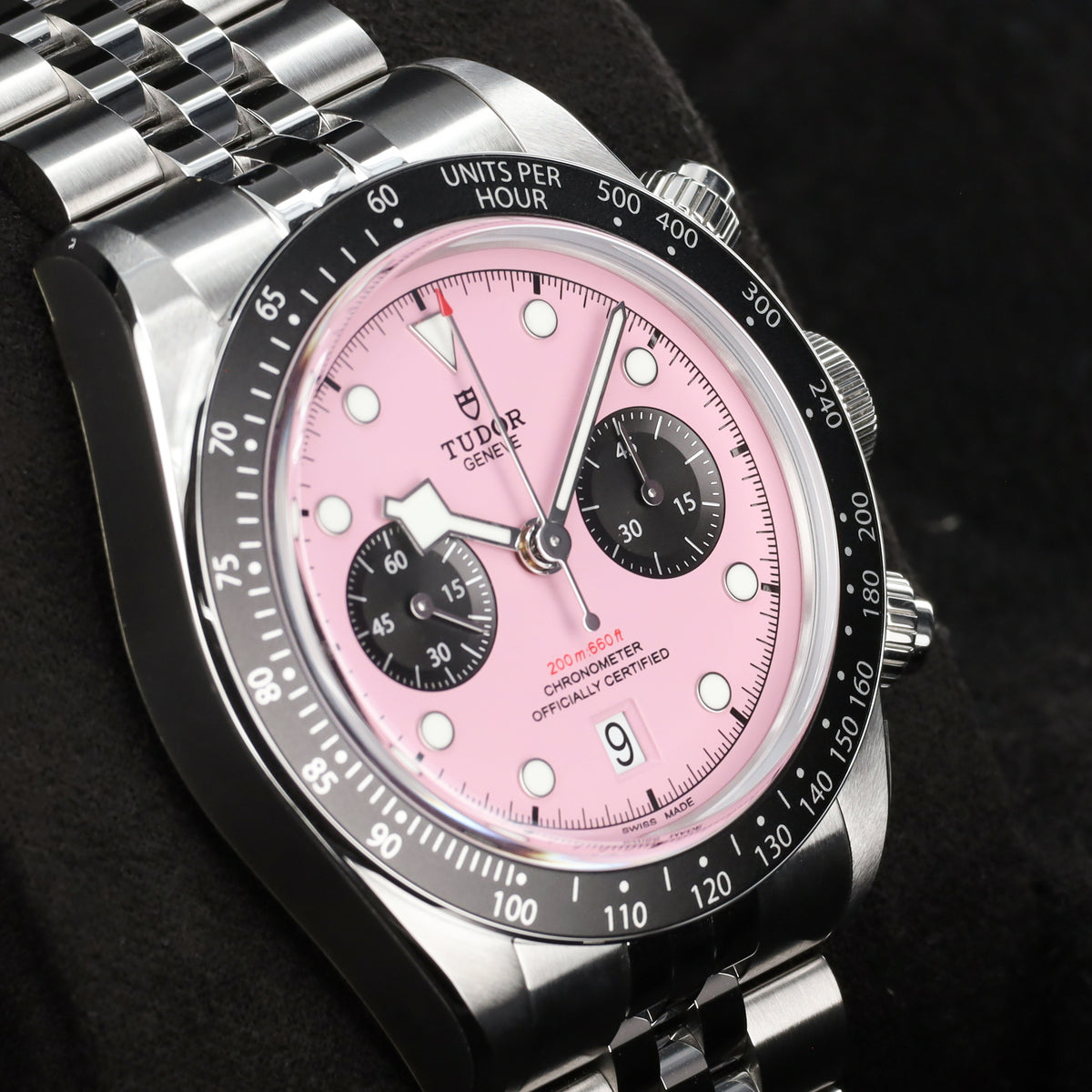 Tudor Black Bay 2025 Complete 41mm Stainless Steel Pink Dial Black Anodized Aluminum Tachymeter Bezel Jubilee-Style Bracelet 79360N