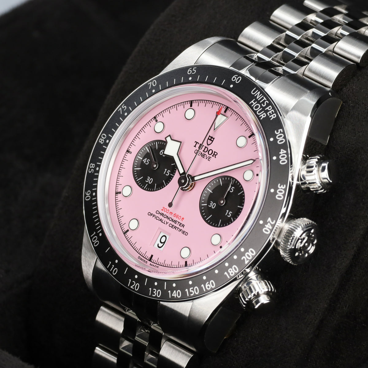 Tudor Black Bay 2025 Complete 41mm Stainless Steel Pink Dial Black Anodized Aluminum Tachymeter Bezel Jubilee-Style Bracelet 79360N